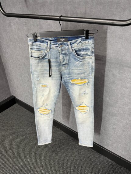 Amiri Blue Jeans Yellow Ribbels