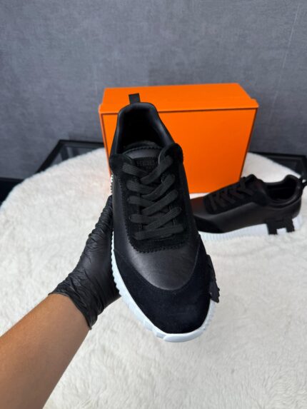 Hermes Bouncing Sneakers Black White Leather