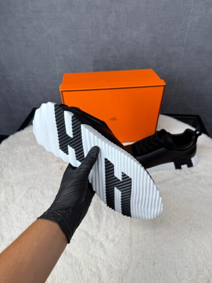 Hermes Bouncing Sneakers Black White Leather