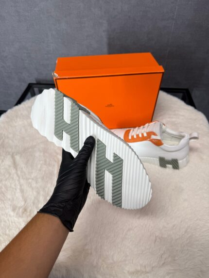 Hermes Bouncing Sneakers White Orange, Grey Logo