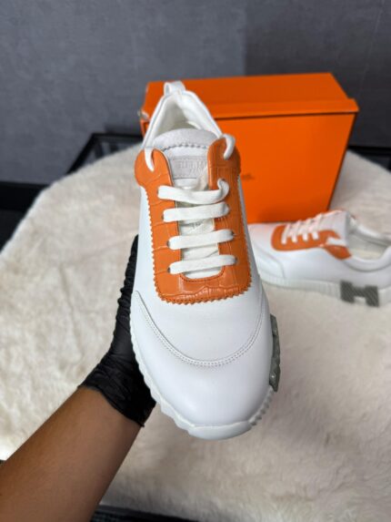 Hermes Bouncing Sneakers White Orange, Grey Logo
