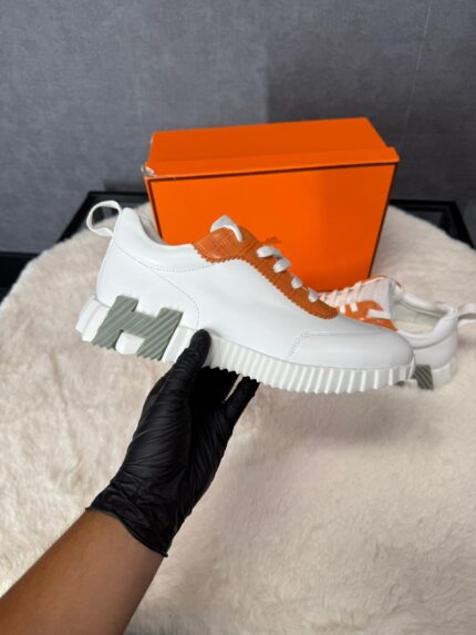 Hermes Bouncing Sneakers White Orange, Grey Logo