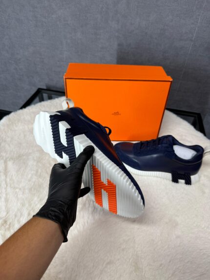 Hermes Bouncing Sneakers Dark Blue, Orange Logo