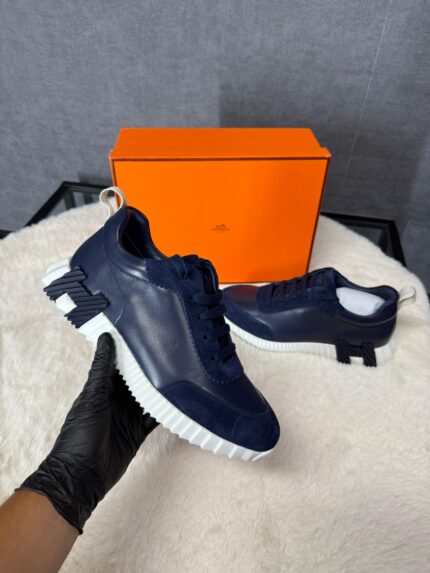 Hermes Bouncing Sneakers Dark Blue, Orange Logo