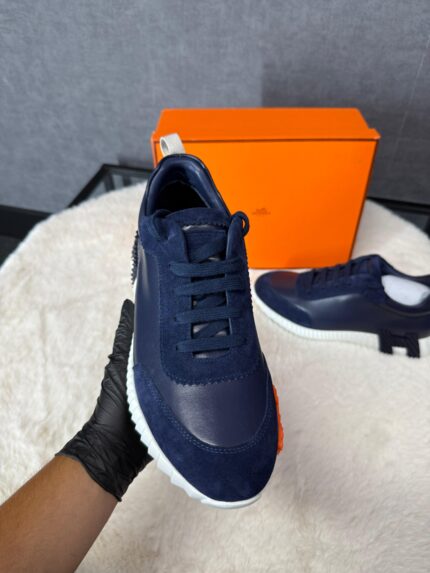 Hermes Bouncing Sneakers Dark Blue, Orange Logo