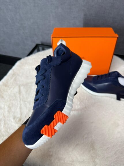 Hermes Bouncing Sneakers Dark Blue, Orange Logo