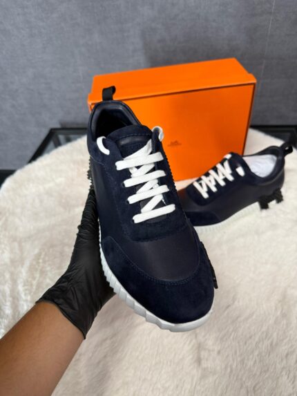 Hermes Bouncing Sneakers Dark Blue, Black Logo