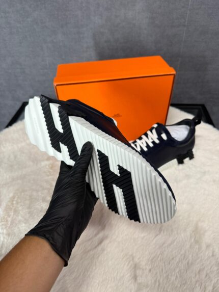 Hermes Bouncing Sneakers Dark Blue, Black Logo