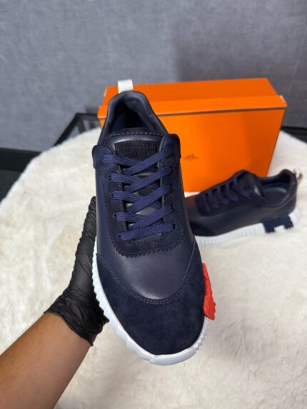 Hermes Bouncing Sneakers Dark Blue, Red Logo