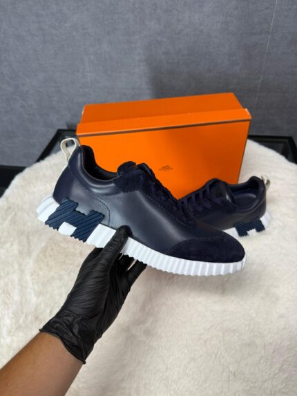 Hermes Bouncing Sneakers Dark Blue, Red Logo