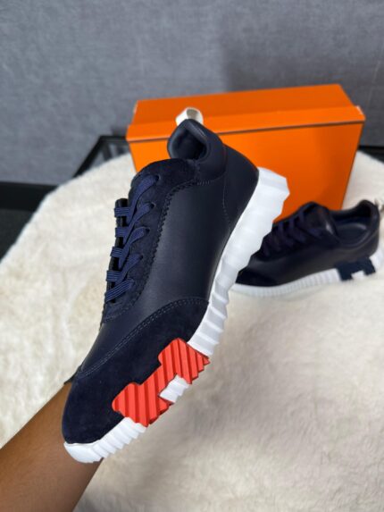 Hermes Bouncing Sneakers Dark Blue, Red Logo