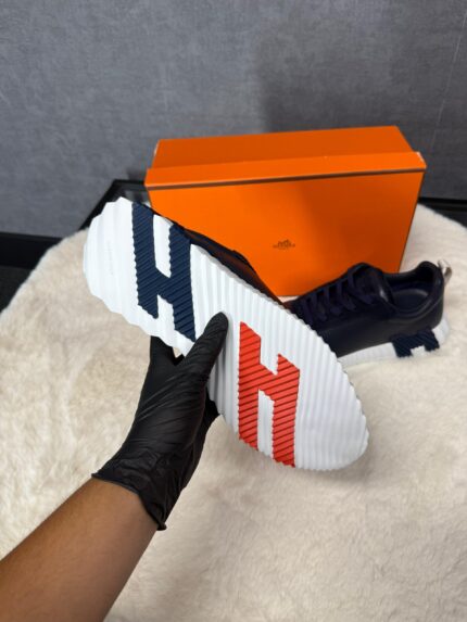 Hermes Bouncing Sneakers Dark Blue, Red Logo