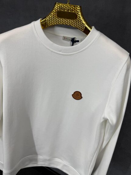 Moncler White Sweater Brown Logo