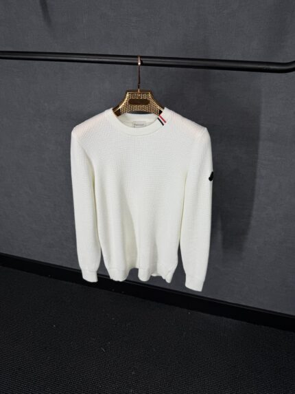 Moncler Brei Stof White Sweater Black Logo
