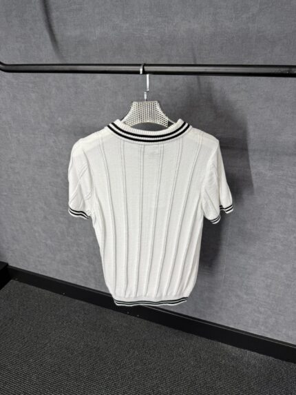 Casablanca Gebreid Polo Wit, Witte Kraag met Zwarte Strepen