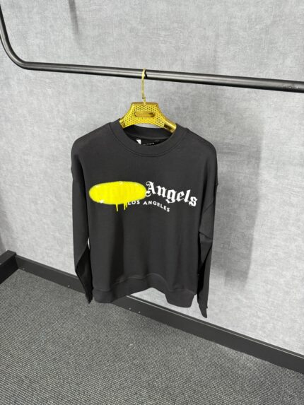 Palm Angels Black Sweater Yellow Grafiti