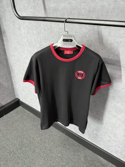 Gucci Zwarte T-Shirt Rode Kraag