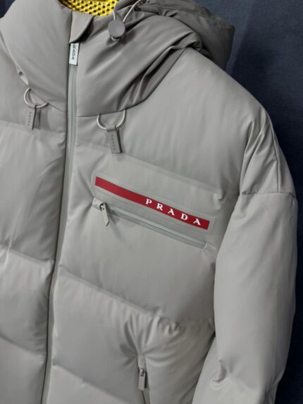 Prada Beige Re-Nylon Hooded Puffer Jacket High Quality