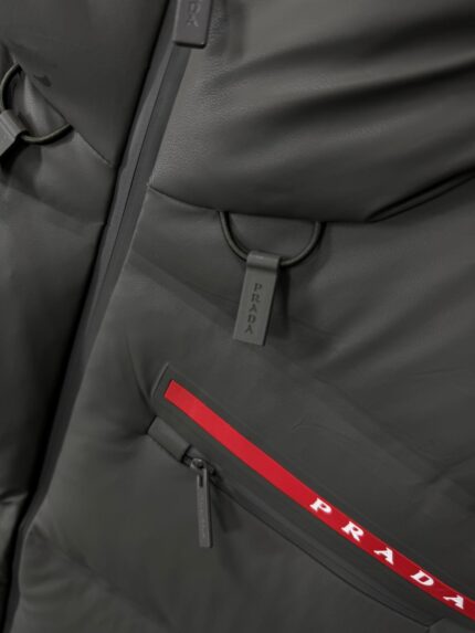 Prada Dark Grey Re-Nylon Hooded Puffer Jacket High Quality