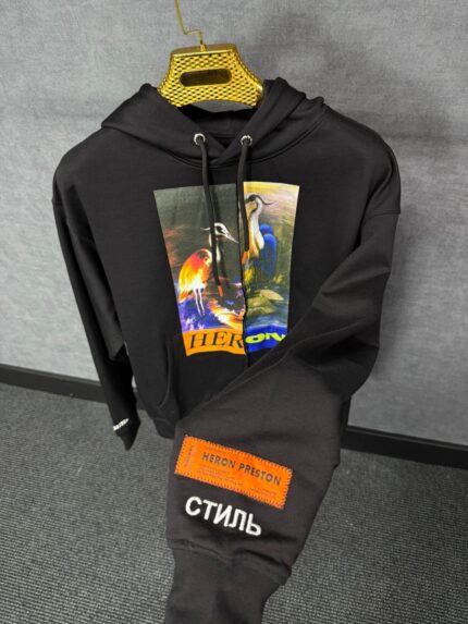 Heron Preston Hoodie Black, Double Zwaan