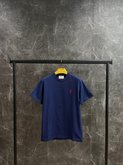 AMI Heart Logo Red T-Shirt Dark Blue