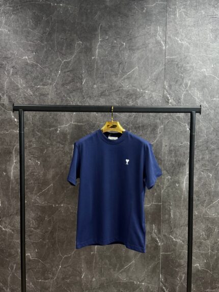 AMI Heart Logo White T-Shirt Dark Blue