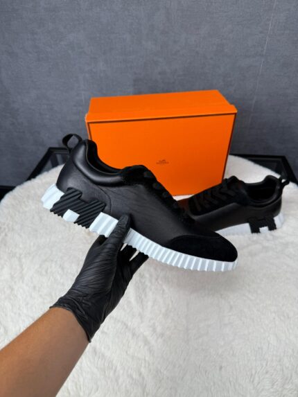 Hermes Bouncing Sneakers Black White Leather