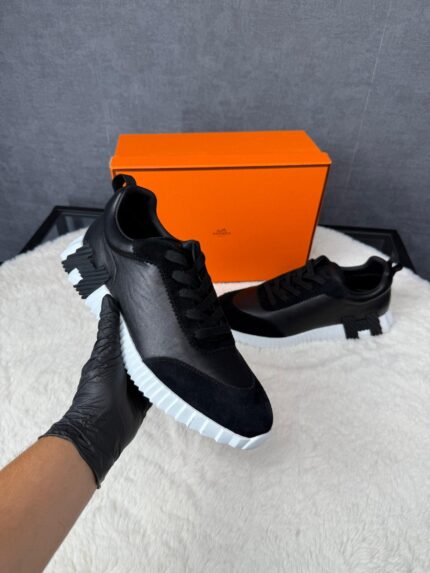 Hermes Bouncing Sneakers Black White Leather