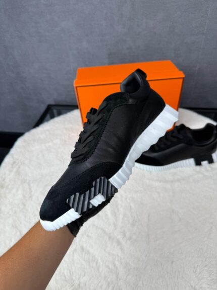 Hermes Bouncing Sneakers Black White Leather